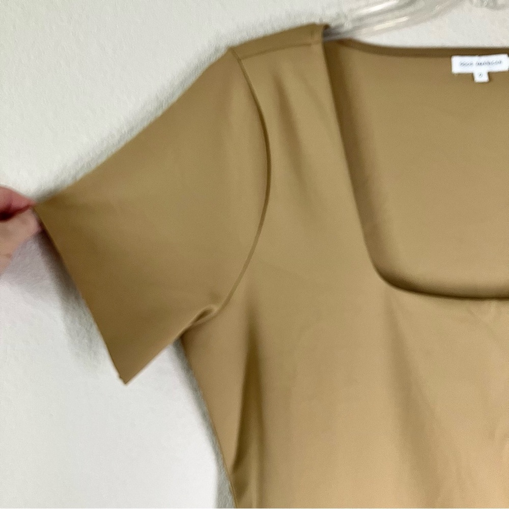 GOOD AMERICAN Scuba Square Neck Bodysuit NEW Short Sleeve Minimalist Tan 4X - Picture 4 of 14